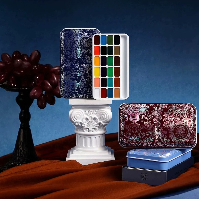 Watercolor Paint Set Solid Pigment - ルーベンス 24色 1ml入り 水彩絵の具セット。携帯に便利な固形水彩顔料で、屋外でのスケッチや旅行中のデッサン、アート作品制作に最適。