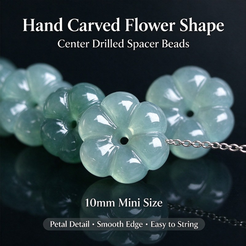 Beading - 10個入り、手彫りの天然ビルマ産ブルーウォーターカライト製、五弁の花の形をしたルースストーンビーズ。DIYブレスレットやイヤリング作りに使えるアクセサリー。