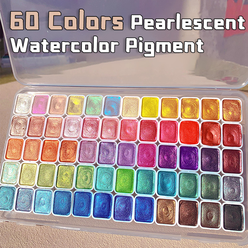 Watercolor Paint Set Solid Pigment - 20/24/60/72 色パール水彩顔料、メタリック、シマー、グリッターソリッドペイントミニトラベルポータブルキット、絵画、ライティング用