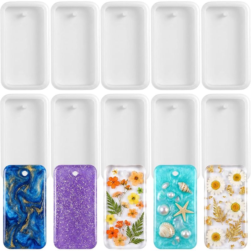 Silicone Epoxy Resin Molds Set - 10個入りのレジンキーホルダー用ジュエリー成形型。セット販売。長方形のレジンシリコン型。DIYペンダントやレジンブックマークの成形に。エポキシレジン用。