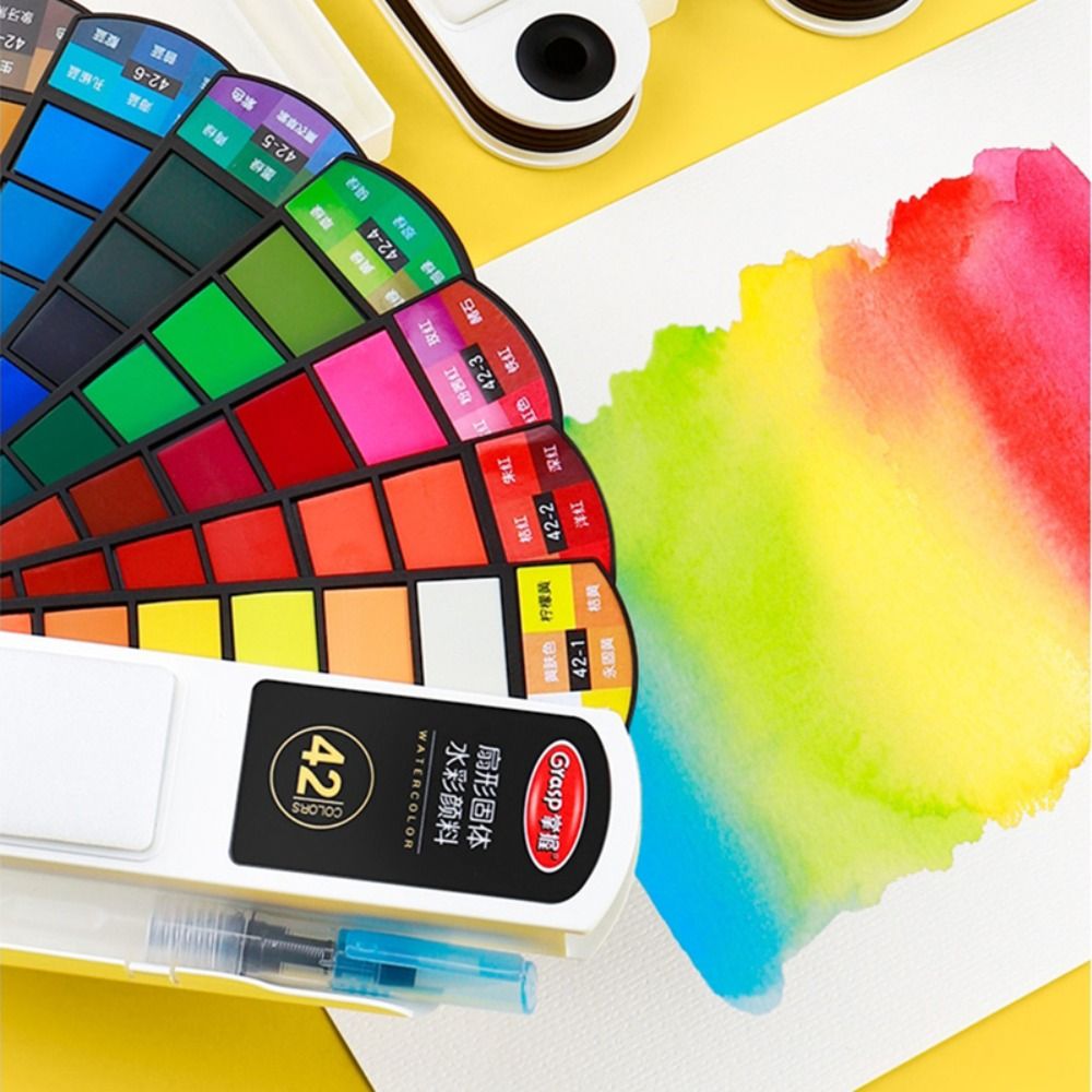 Watercolor Paint Set Solid Pigment - 折りたたみ式水彩絵の具セット。18色/24色/36色/42色の固形水彩顔料と水筆ペン、絵画用顔料セット。学校用。