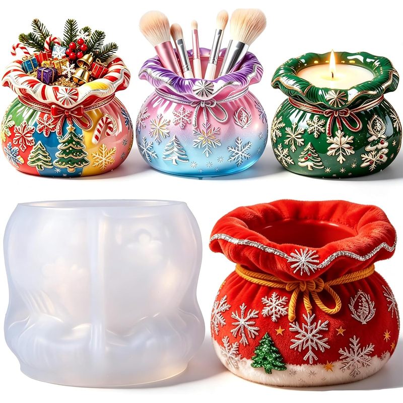 Silicone Epoxy Resin Molds Set - 1. クリスマスをテーマにしたエポキシ樹脂用型。セット販売。ラッキーバッグ型のシリコン製キャンドルホルダー型。クリスマスパーティーの装飾に最適。