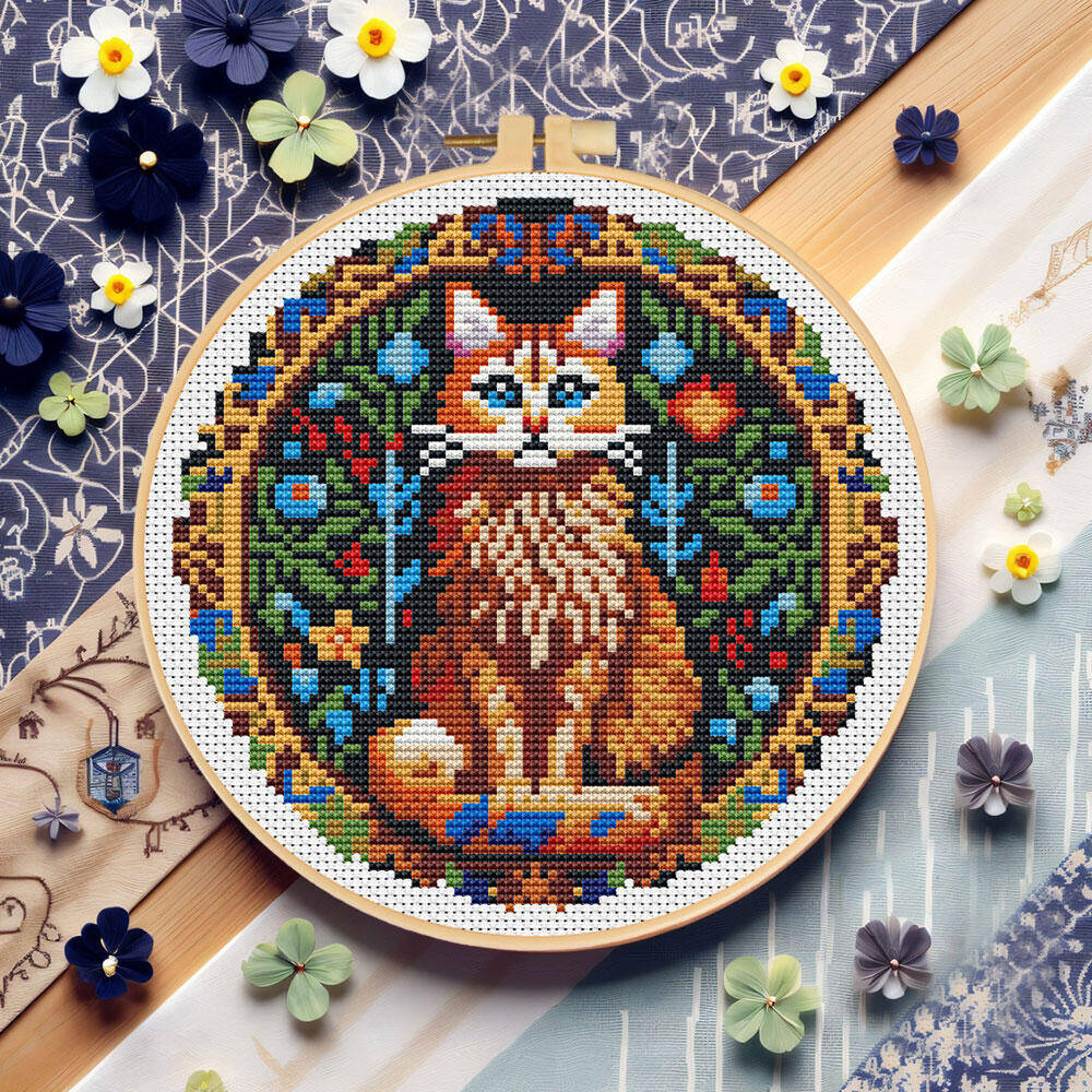 Cotton Embroidery Thread Skeins - DIY クロスステッチ猫動物 11CT ミディアムグリッド 3 ストランドの糸刺繍子猫フープセットデスクトップ装飾ギフト