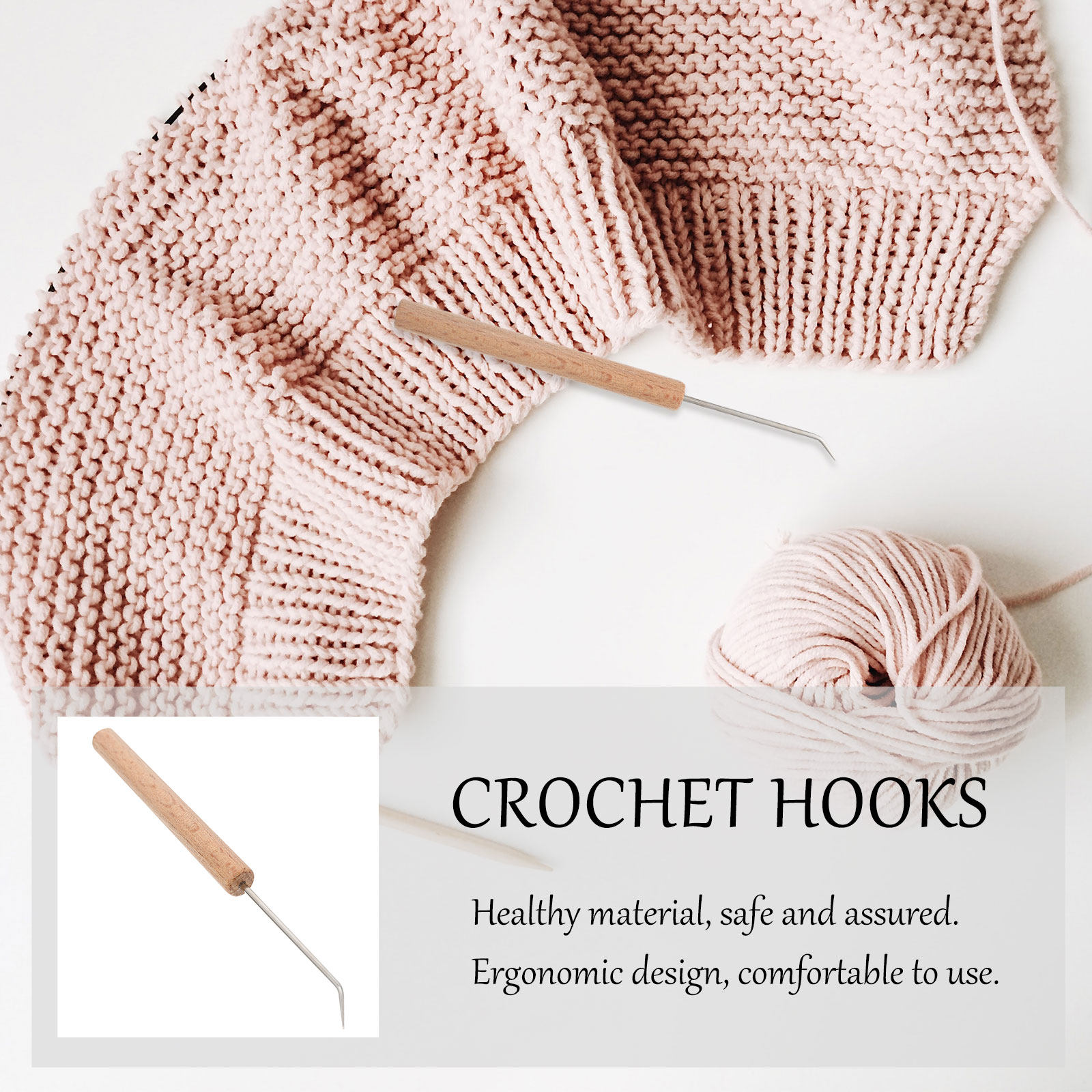 Wooden Crochet Hooks Ergonomic Handle - 1個入り、精巧な木製ハンドルの編み針。人間工学に基づいた設計で、握りやすく、初心者でも使いやすい。編み物や手芸のDIYに最適なアクセサリー。