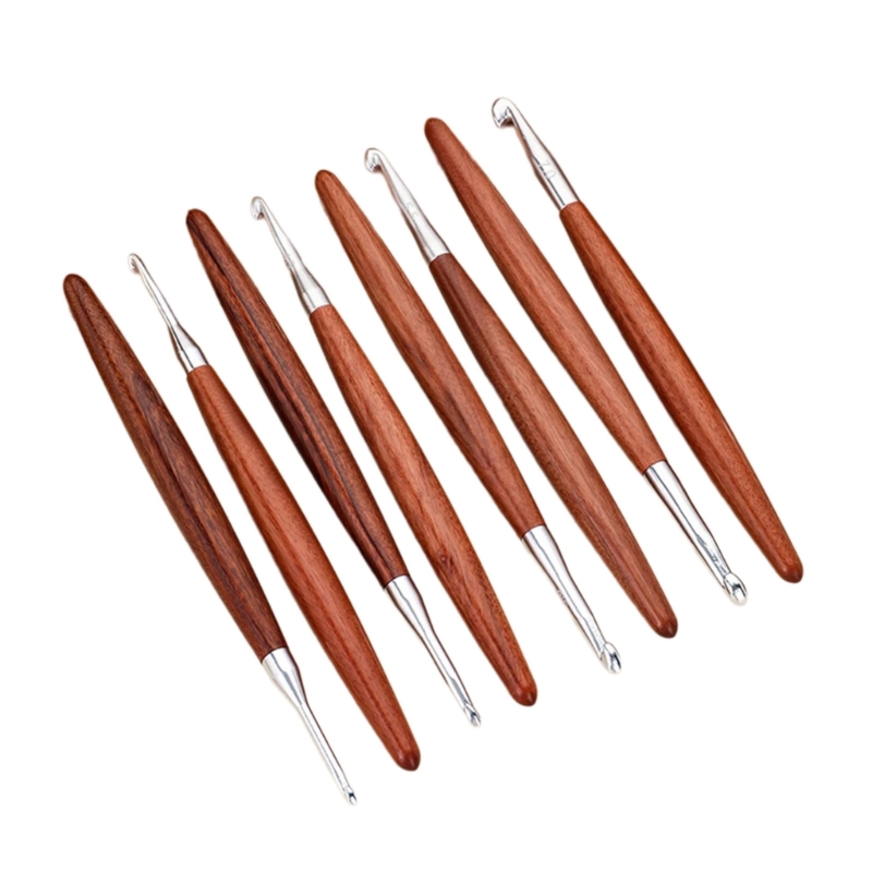 Wooden Crochet Hooks Ergonomic Handle - F68E 8 個木製ハンドルかぎ針編みフック収納ケース付き人間工学に基づいたグリップアルミかぎ針編みフック針 3.0-7.0 ミリメートルニット用