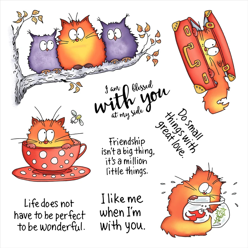 Clear Silicone Stamps For Card Making - かわいい脂肪猫フクロウ抜き型クリアスタンプ DIY スクラップブッキング装飾金属ダイスシリコンスタンプカード作成用