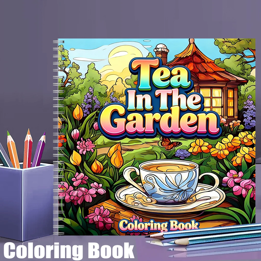 Painting Supplies - 庭園の紅茶ぬりえブック 大人向け、美しいぬりえページ、誕生日プレゼント、新学期用画材