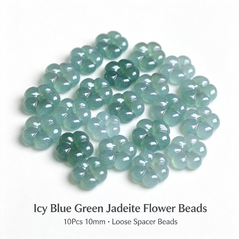 10個入り、手彫りの天然ビルマ産ブルーウォーターカライト製、 - Beading のレビューと価格