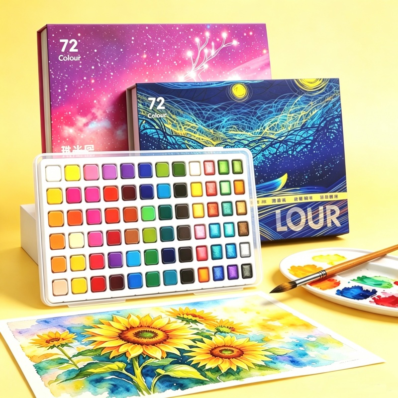 固形水彩絵の具と真珠光沢水彩絵の具のセット。48色/60色/ - Watercolor Paint Set Solid Pigment のレビューと価格