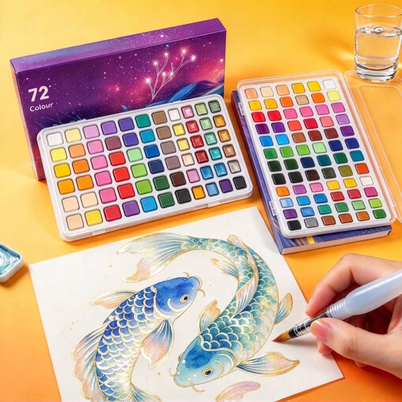 固形水彩絵の具と真珠光沢水彩絵の具のセット。48色/60色/ - Watercolor Paint Set Solid Pigment のレビューと価格