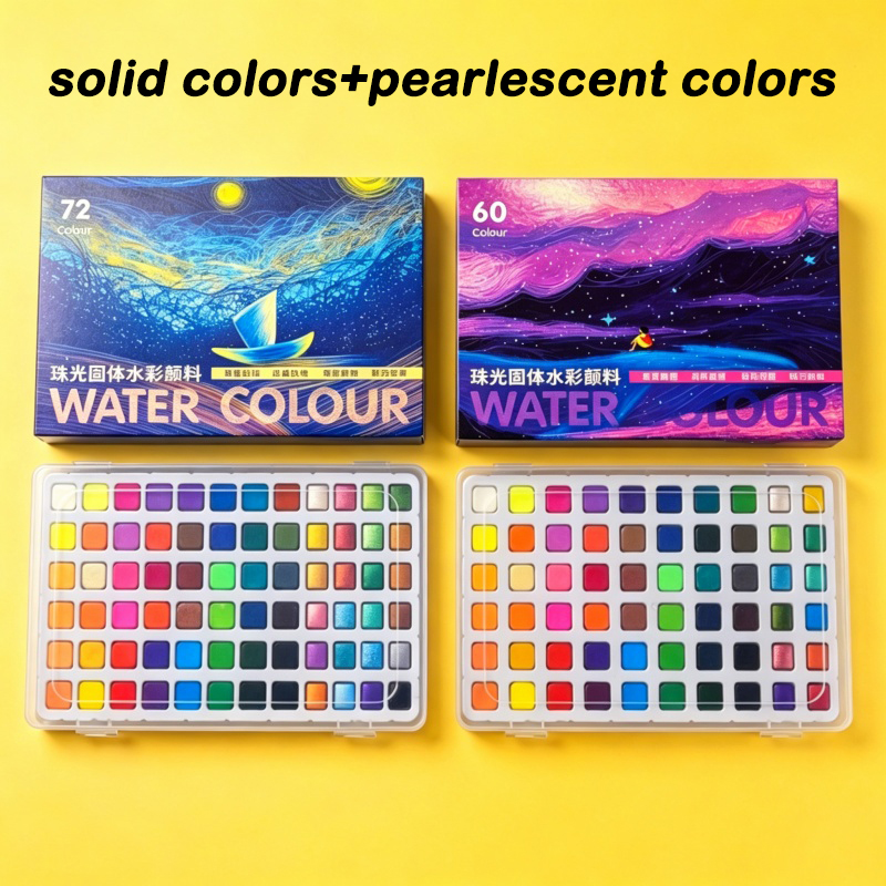 固形水彩絵の具と真珠光沢水彩絵の具のセット。48色/60色/ - Watercolor Paint Set Solid Pigment のレビューと価格