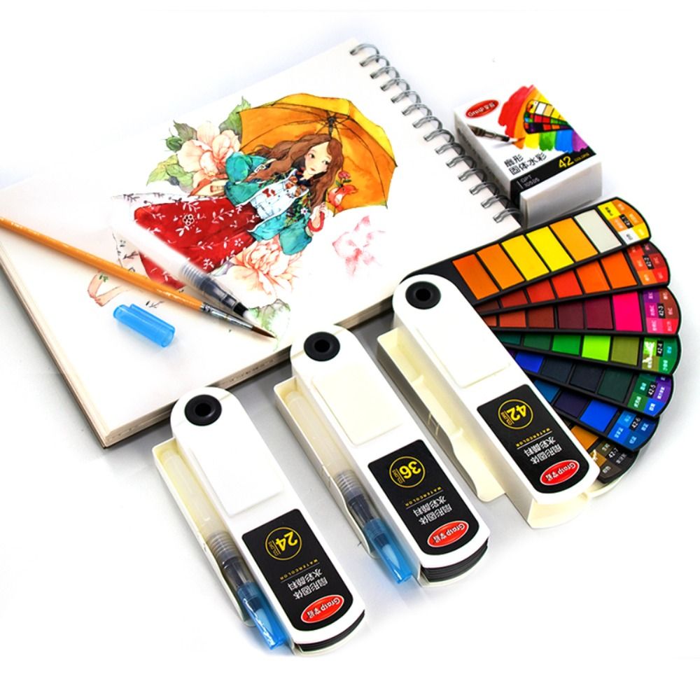 折りたたみ式水彩絵の具セット。18色/24色/36色/42色 - Watercolor Paint Set Solid Pigment のレビューと価格