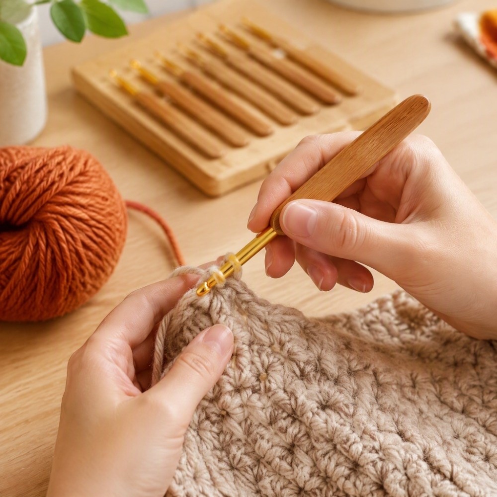 8本セット、2.5～6mmのサイズ、金色のヘッド、木製のハン - Wooden Crochet Hooks Ergonomic Handle のレビューと価格