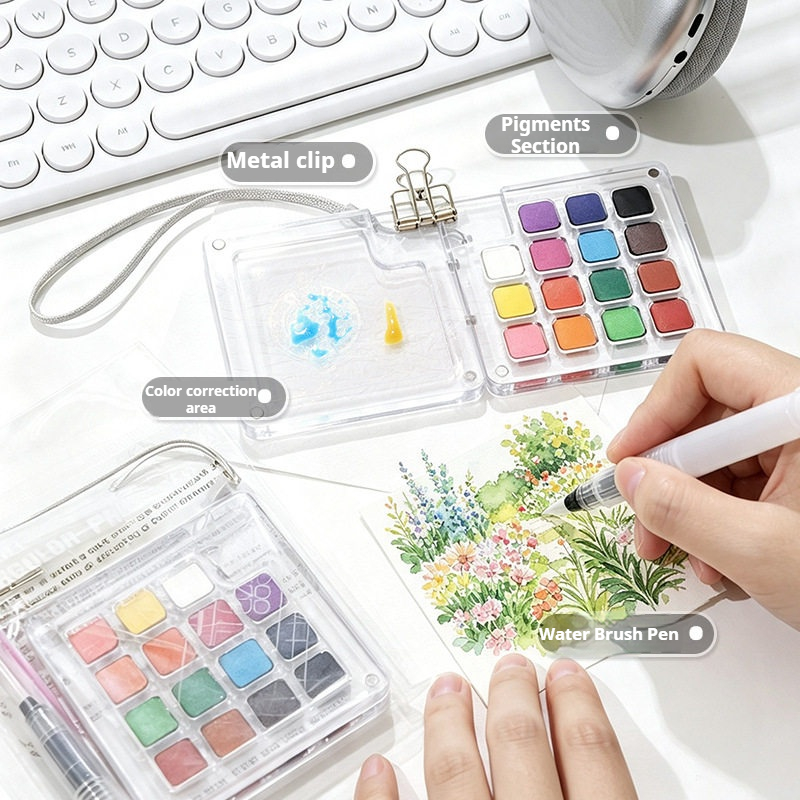 15色ポータブルトラベル固形水彩絵具ギフトセット ミニ水彩顔 - Watercolor Paint Set Solid Pigment のレビューと価格
