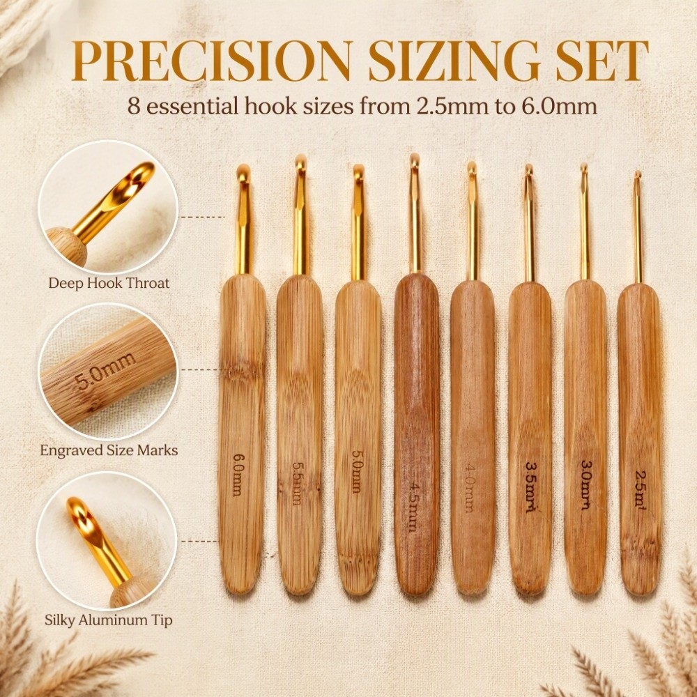 8本セット、人間工学に基づいたデザインの2.5～6mmサイズ - Wooden Crochet Hooks Ergonomic Handle のレビューと価格