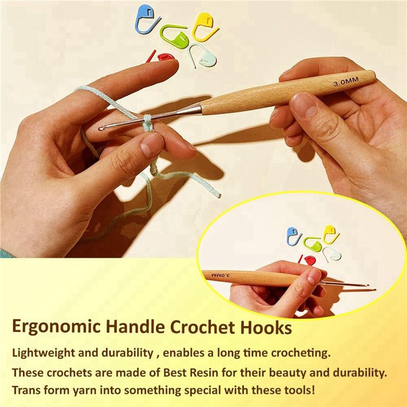 M12K 木製かぎ針 40本セット、3.0mm～6.5mm、 - Wooden Crochet Hooks Ergonomic Handle のレビューと価格