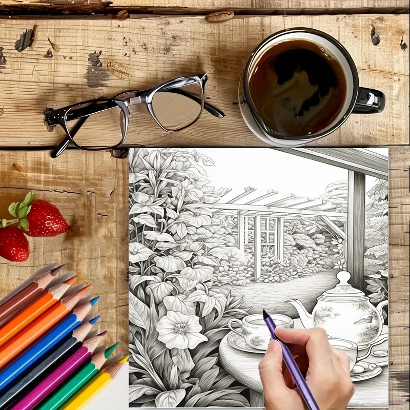 庭園の紅茶ぬりえブック 大人向け、美しいぬりえページ、誕生日 - Painting Supplies のレビューと価格